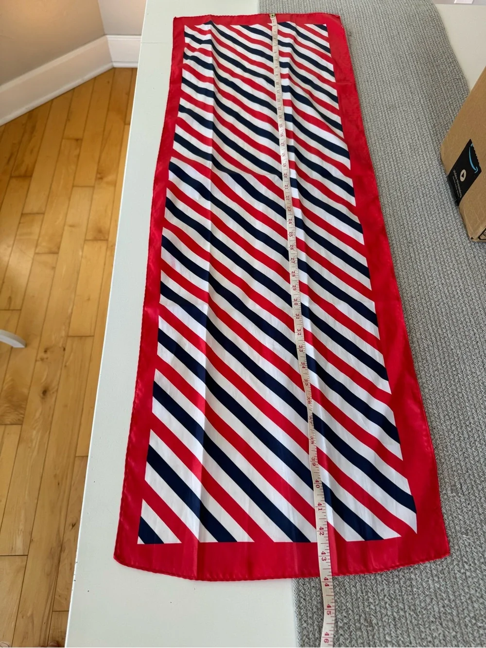 Vintage Red, Navy & White Striped Silk-Feel Rectangular Neck Scarf